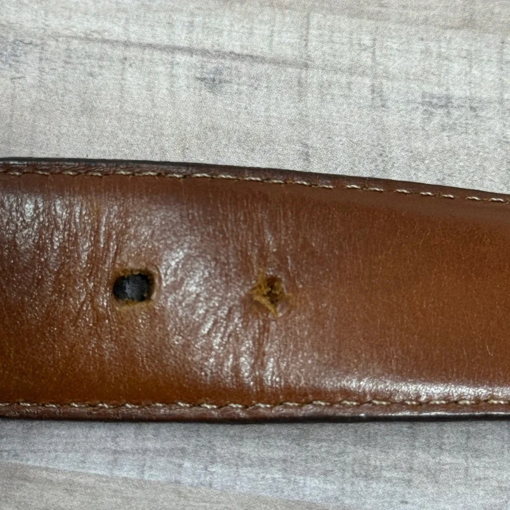 Leather Belt Basketweave Woven Men 36 Brown Brass Buckle Office Preppy Old Money